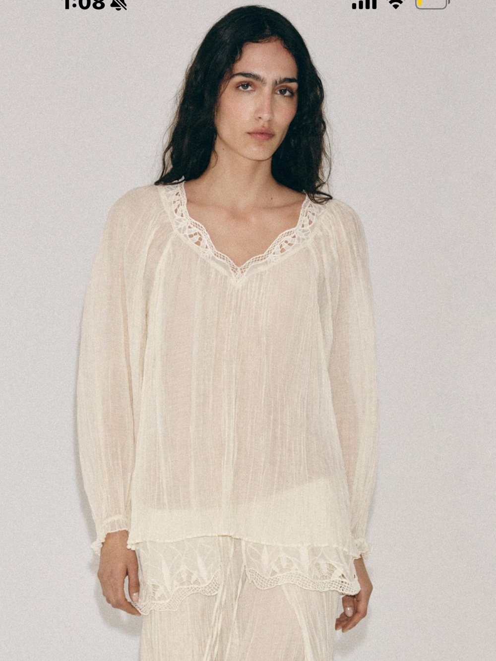 Zara Ivory Lace-Trim Sheer Nightshirt